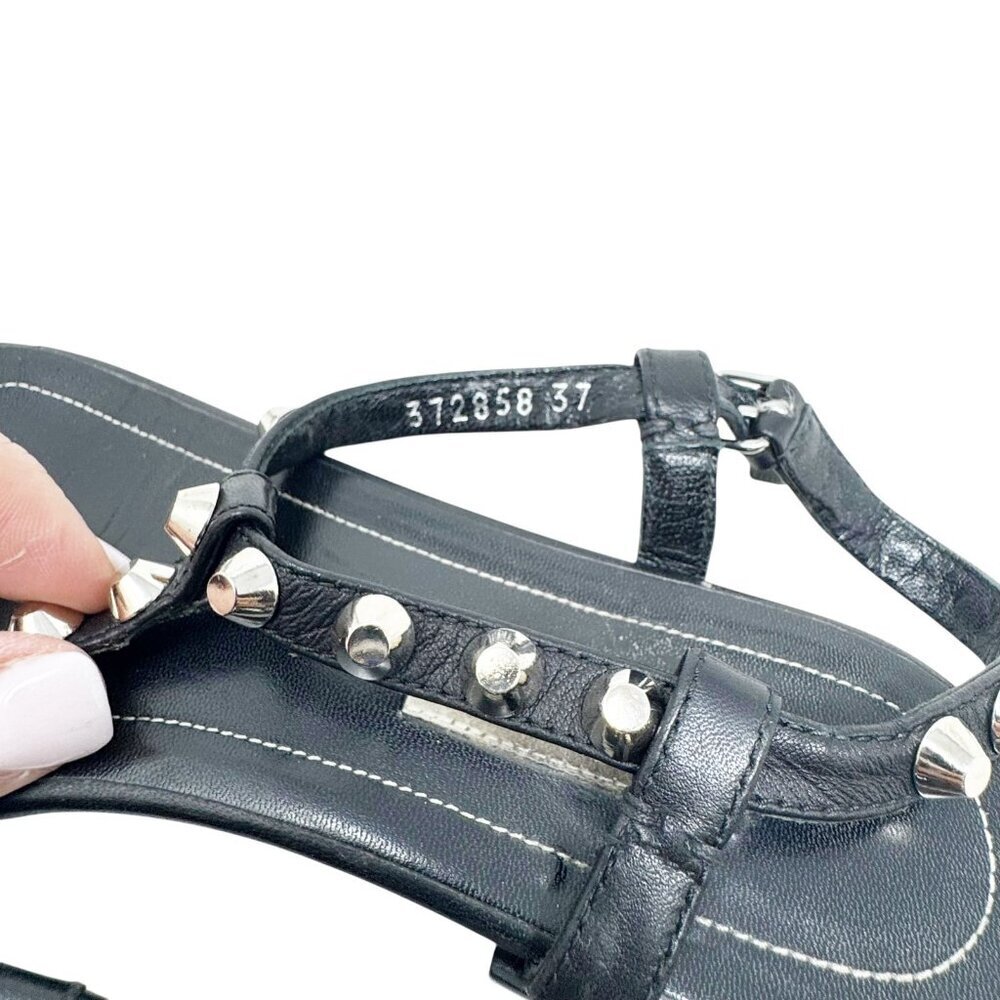 Balenciaga Paris Moto Stud Ankle T Strap thong Sandals Black Leather size 37 7 - Picture 11 of 13